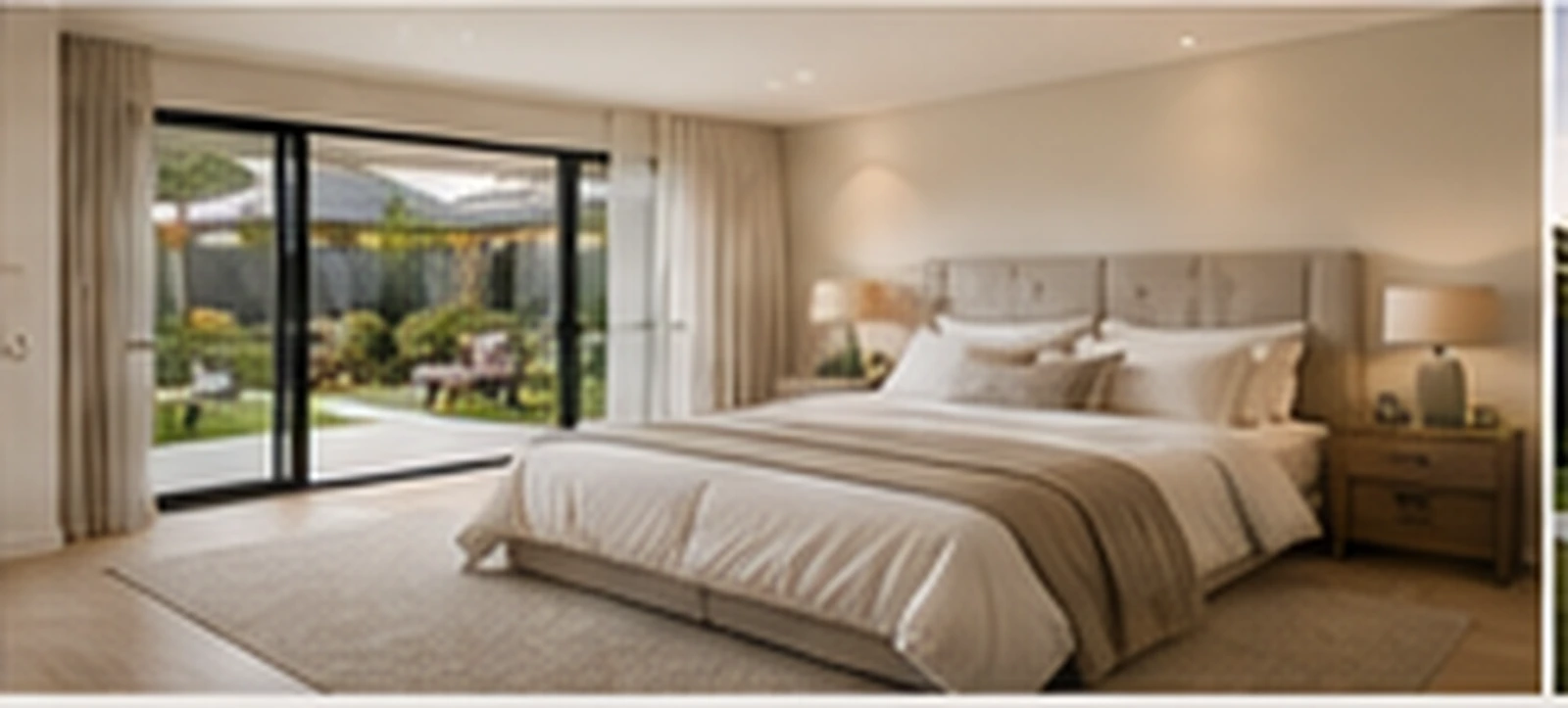 Calm contemporary bedroom with garden outlook